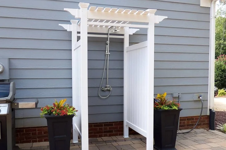 wooden outdoor shower