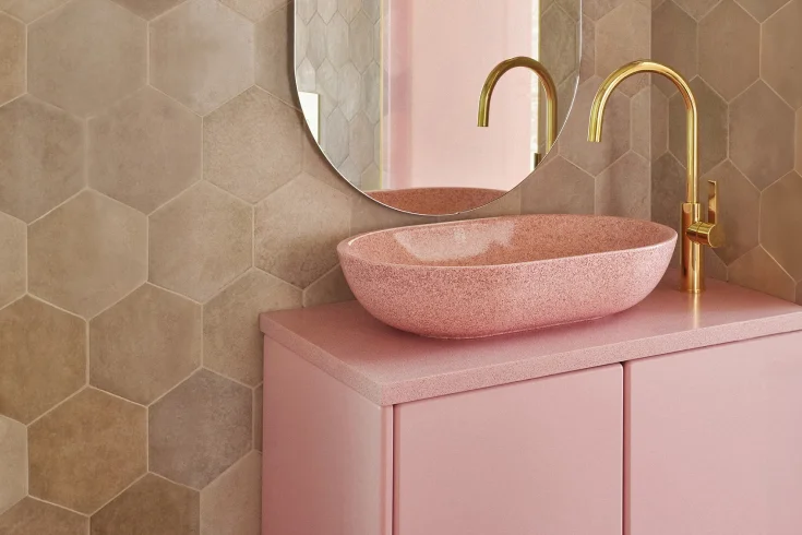 colored sink in small bathrooms