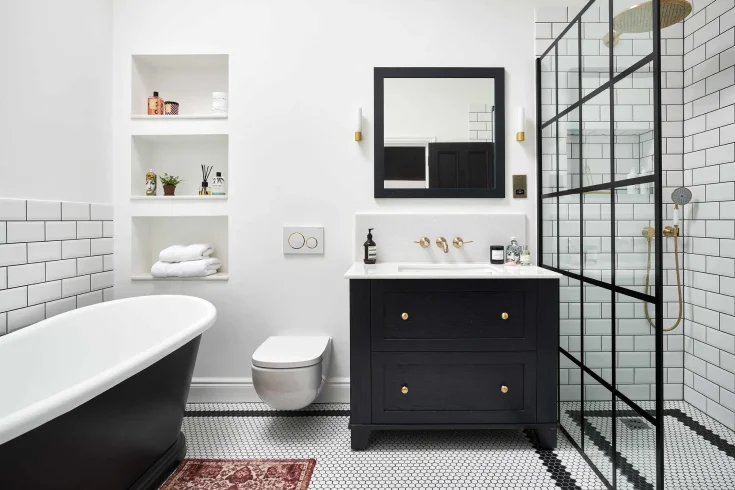 monochromatic bathroom tiles