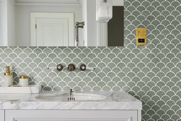 Scalloped bathroom tiles