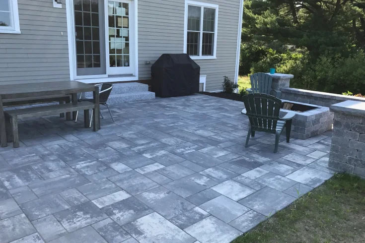 rocks and concrete flooring for patio