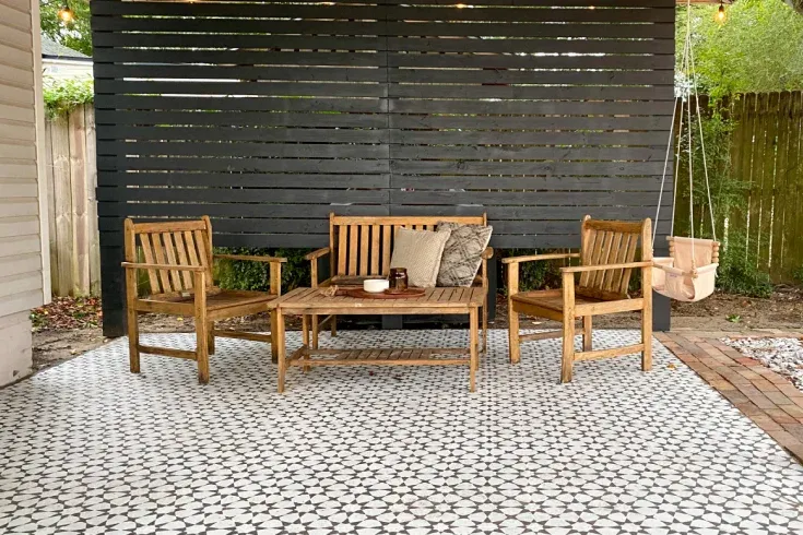 stenciled tile flooring for patio