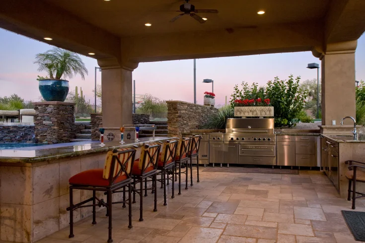 Outdoor kitchen with seating