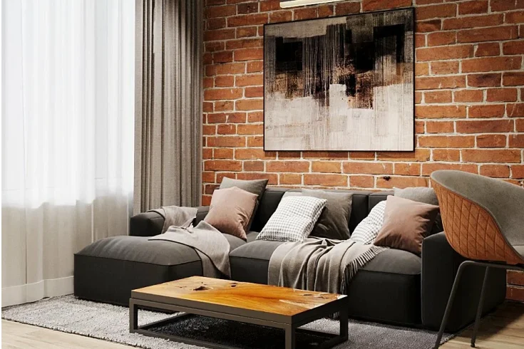 living room brick walls