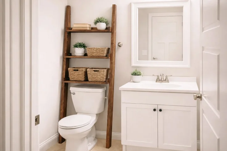 over the toilet bin to a ladder