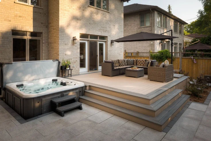 outdoor tub and spa area
