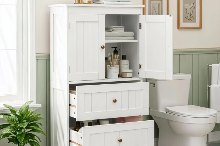 over the toilet storage cabinet with door