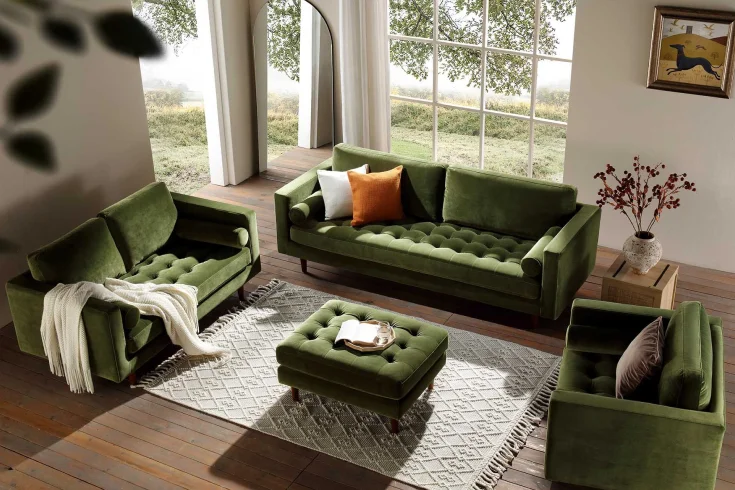 green velvet sofa for living room