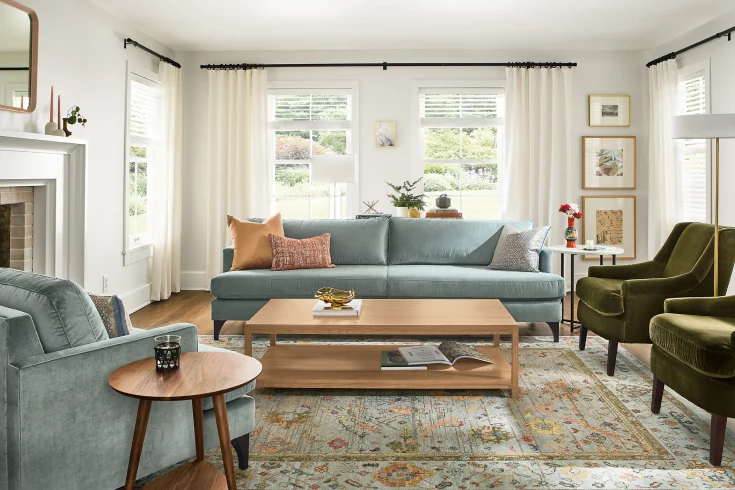 exposed floor around living room rug