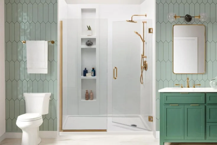 bathroom walk in shower and free standing tub