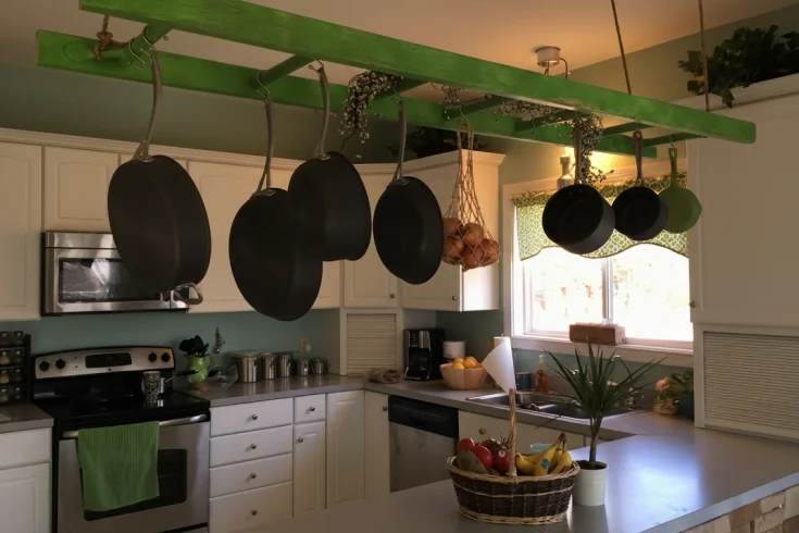 ceiling mounted pots and racks storage