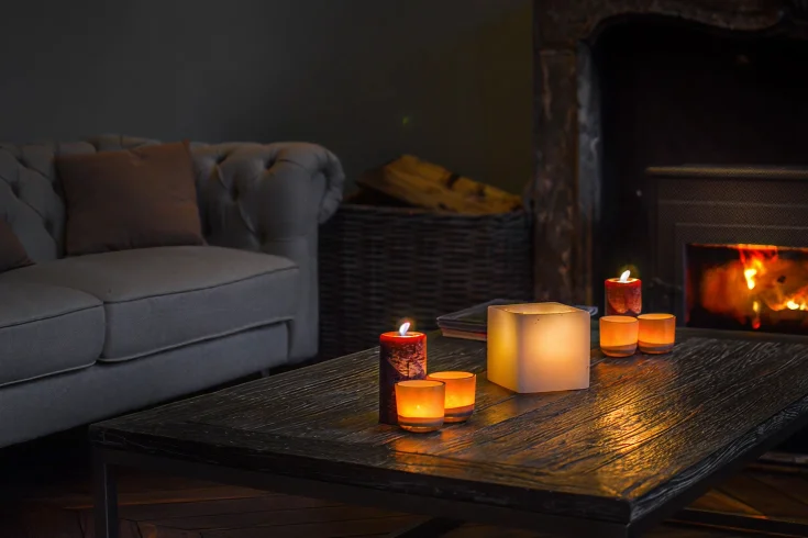 living room soft candlelight
