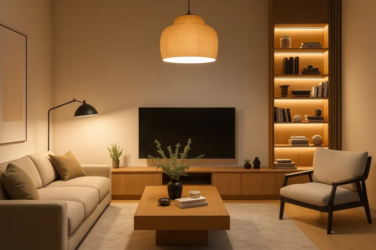 living room mismatched lighting