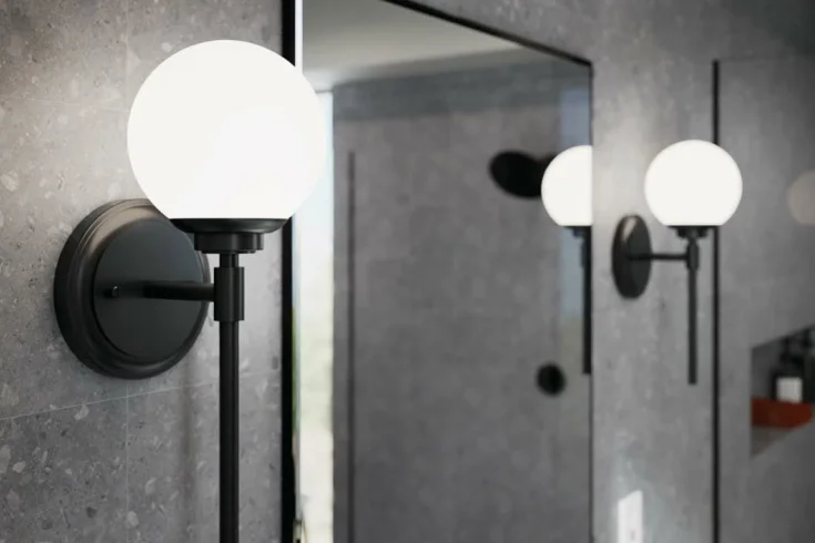 brass globe sconces bathrooms