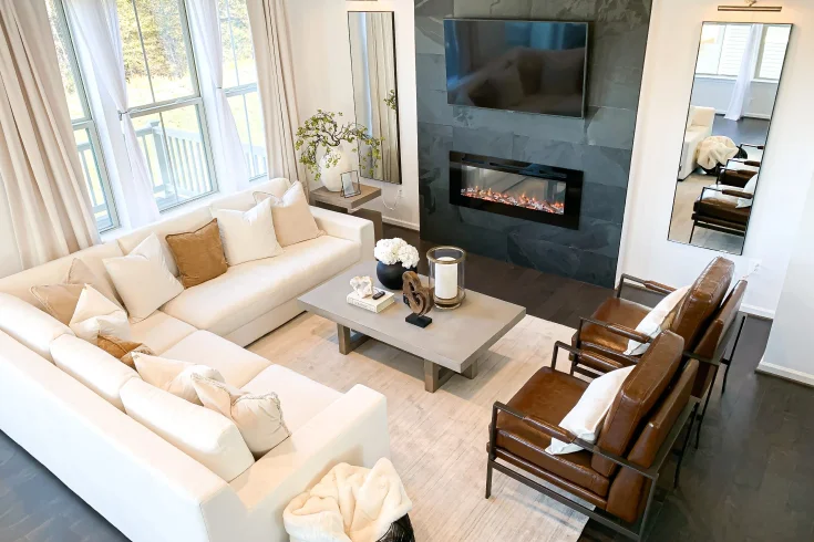 Living Room Layout With Fireplace & TV