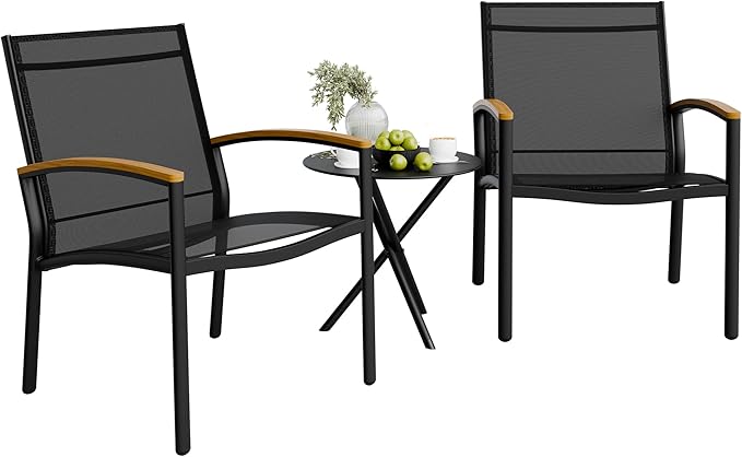 Shintenchi 3-Piece Small Outdoor Bistro Chair Set for Lawn, Garden, or Balcony 